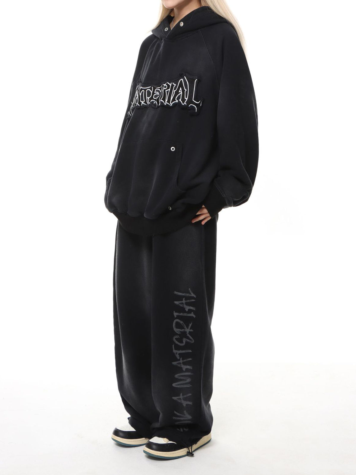 Wasteland Washed Patched Embroidered Hoodie Set 