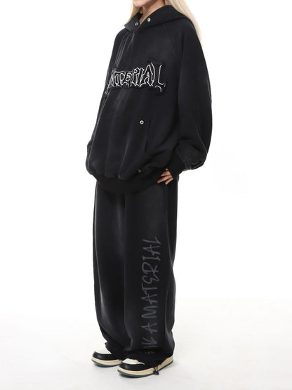 Wasteland Washed Patched Embroidered Hoodie Set 
