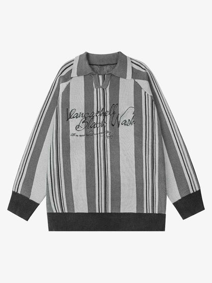 Thesupermade Striped Embroidered Knit Polo Sweater 