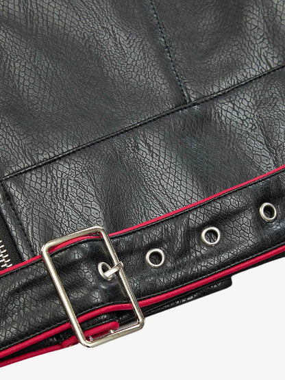Thesupermade Paneled Spine Pleated Cropped Leather Biker Jacket 