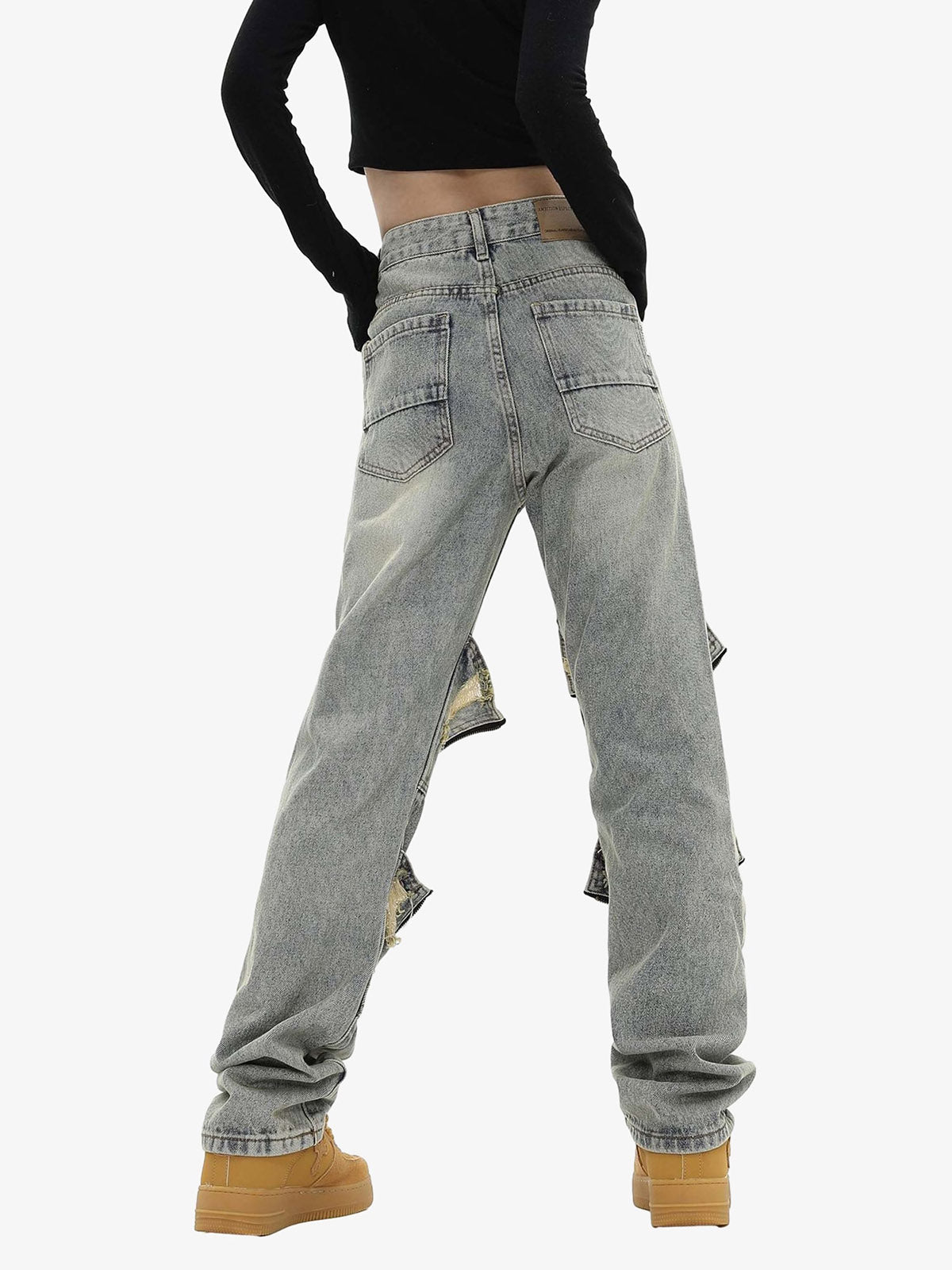 High Street Washed And Torn Work Pockets Denim Pants- 1646 