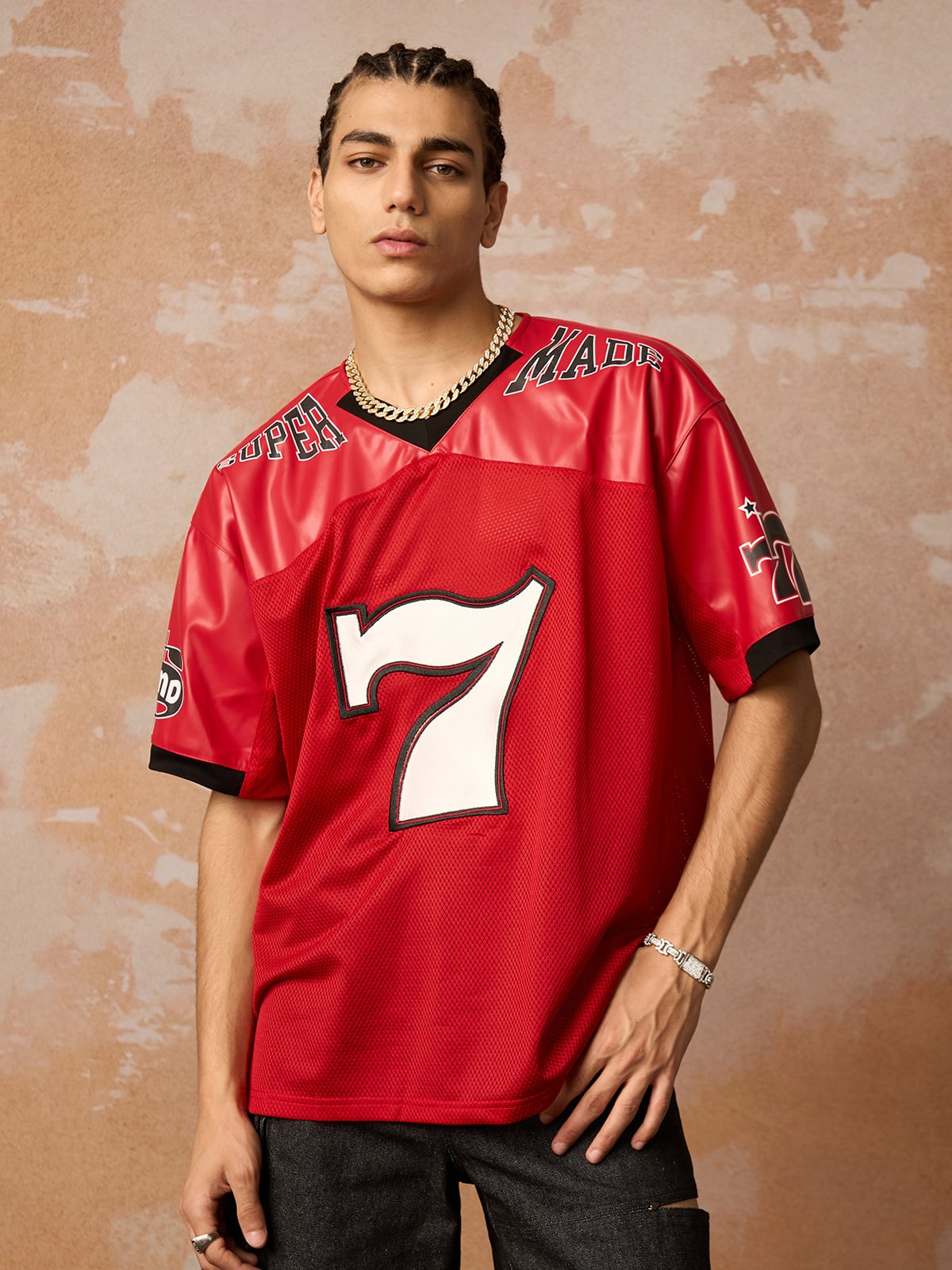 Original "SUPER 7" V Neck Jersey T SHIRT 2424
