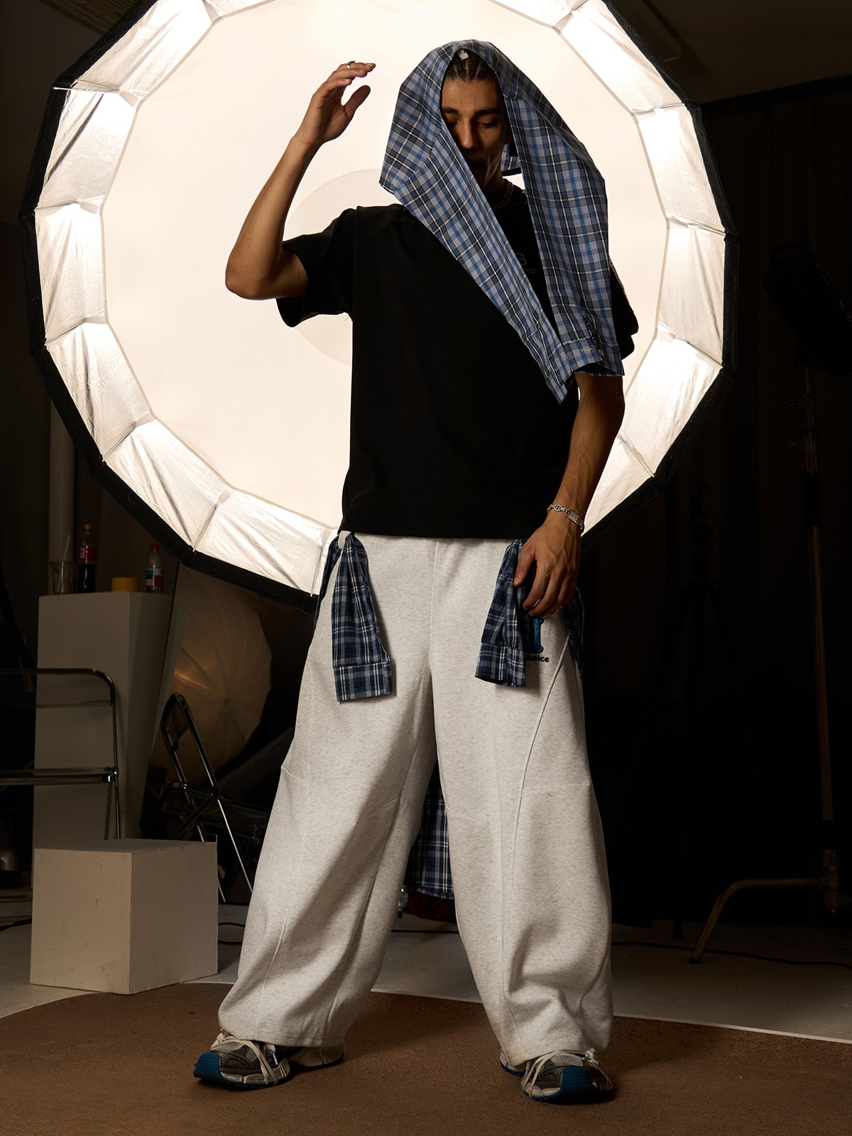 Plaid Belt Barrel Pants 