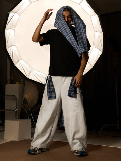 Plaid Belt Barrel Pants 