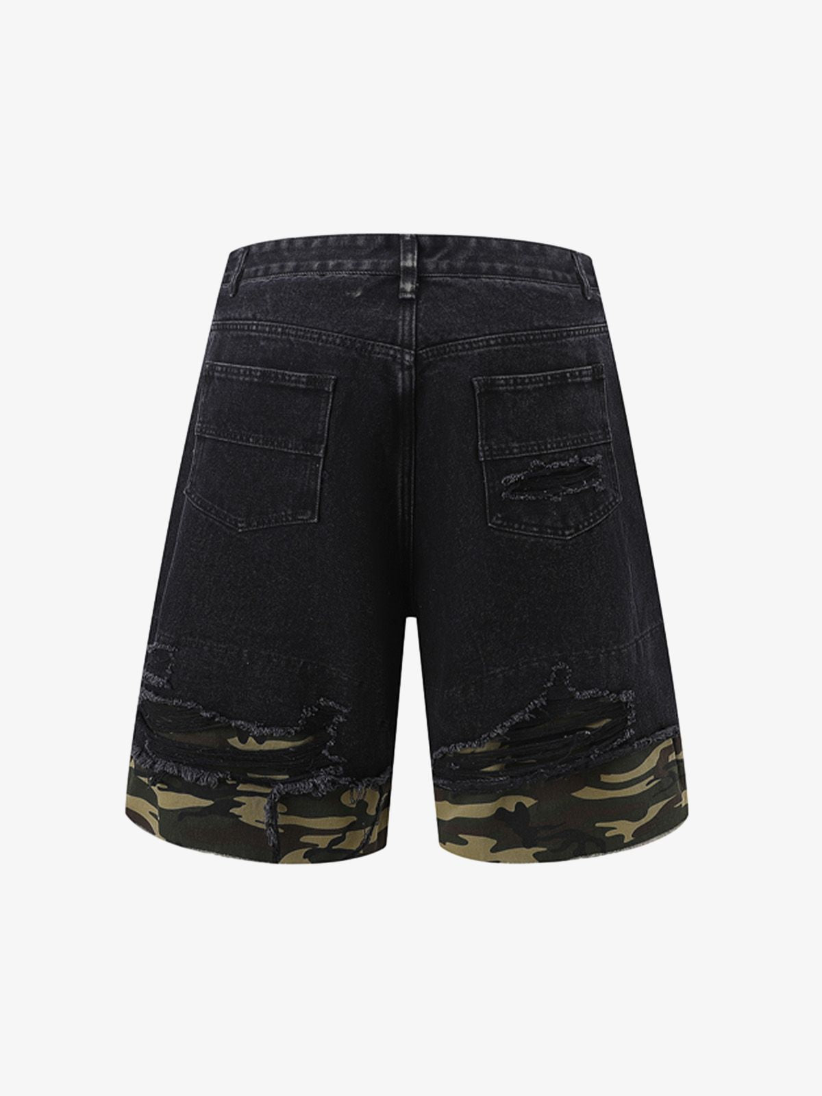 Thesupermade Patchwork Camouflage Ripped Shirt Jorts Denim Suit 