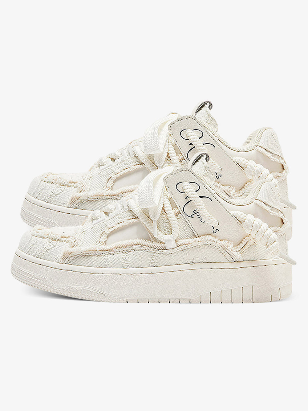 Rubber Sole Contrast Color Destruction Tassel Sneakers - 2356 