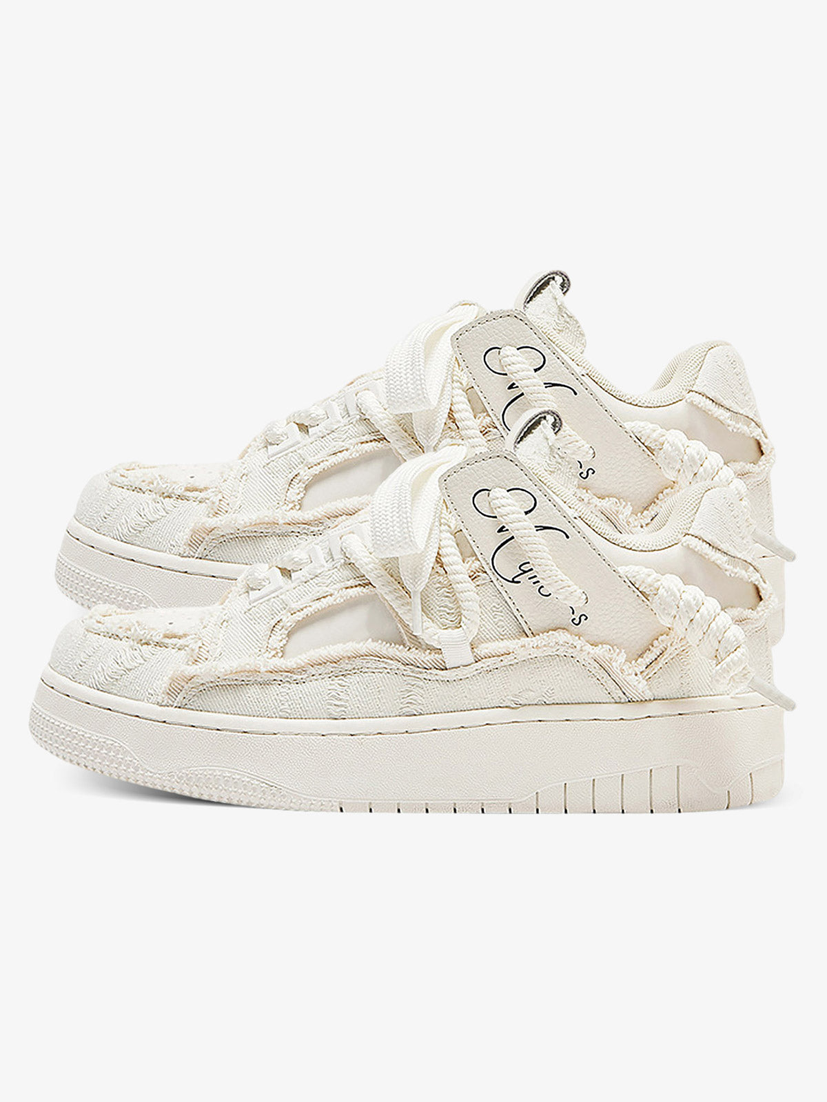 Rubber Sole Contrast Destruction Tassel Sneakers 2356