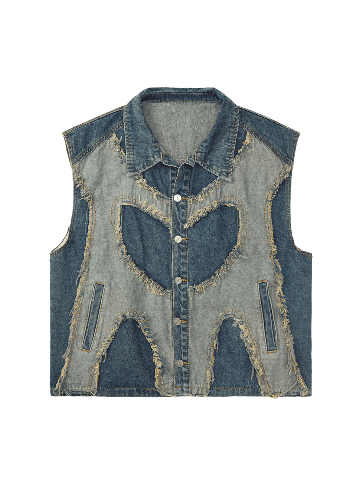 Thesupermade Contrast Denim Heart Stitching Street Rap Vest - 2062 