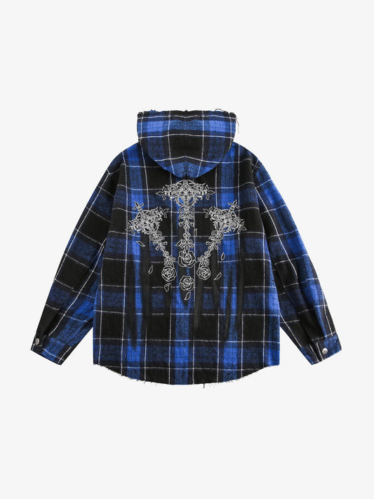 Thesupermade Plaid Brushed Cardigan Hooded Shirt 