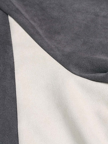 Suede Contrast Color Spliced Letter Embroidery Oversize T-shirt 