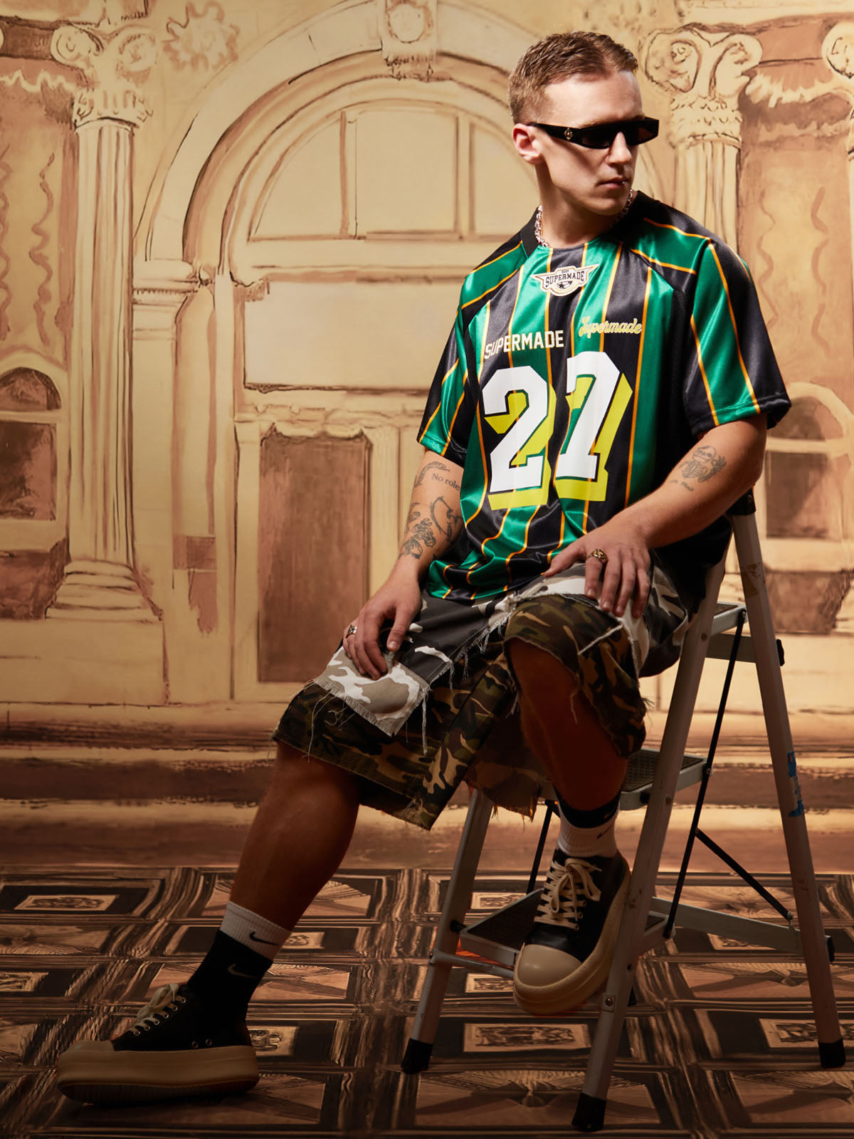 Original Retro Striped Spliced Sports Jersey T-Shirt - 2422 