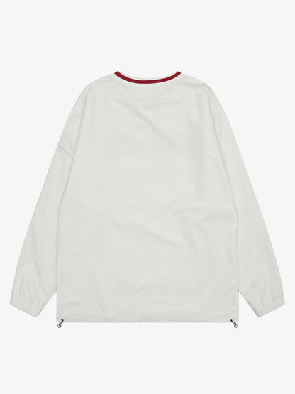 Thesupermade Retro Embroidered Monogrammed V-neck Sweatshirt - 2146 