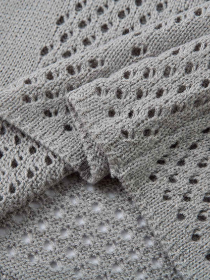 Openwork Knit Short-Sleeve Sweater 