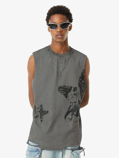 Thesupermade Vintage Necklace Star Print Hip-hop Tank Top - 2070 