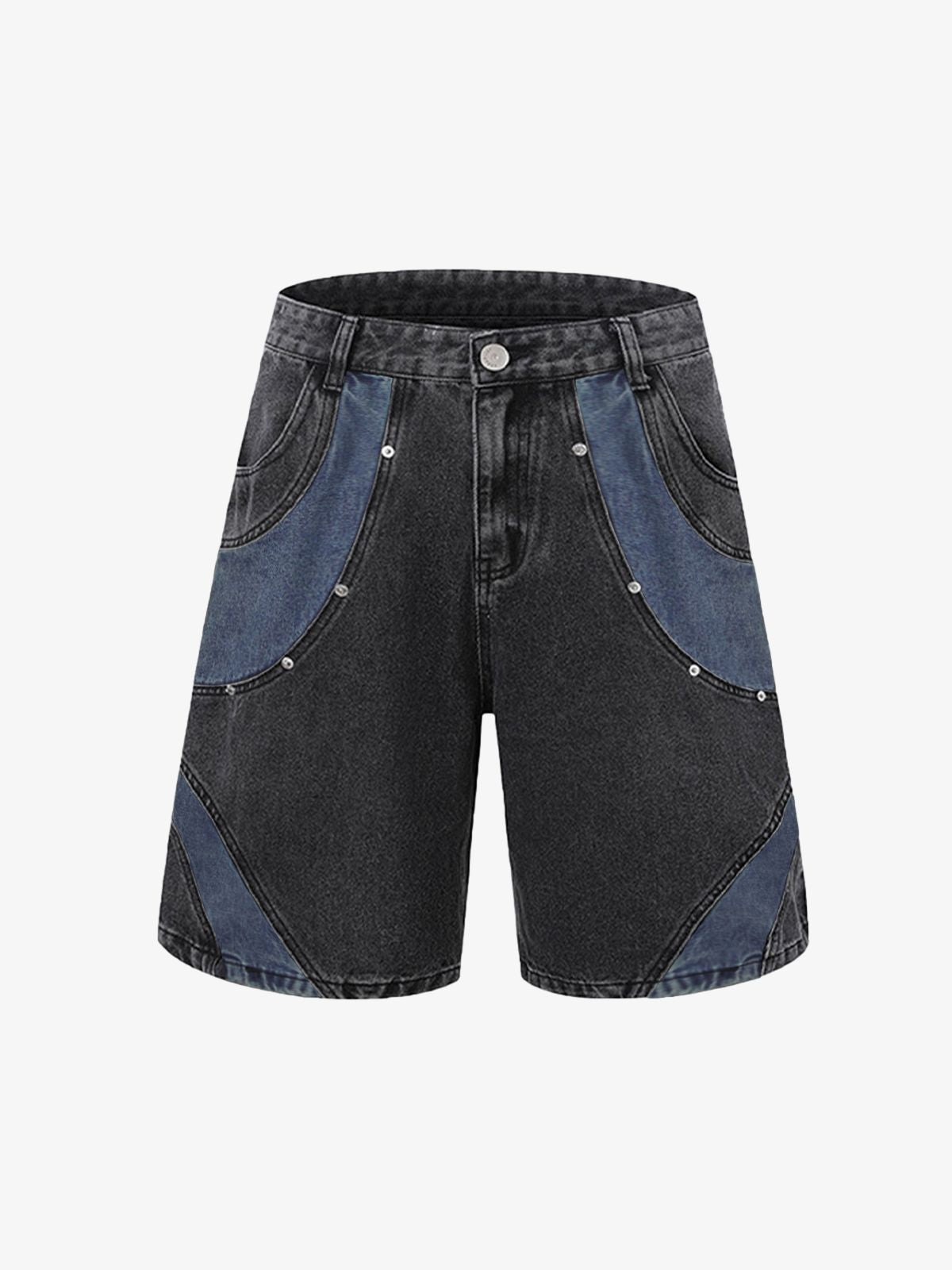 Deconstructed Patchwork Short-Sleeve Cropped Denim Set 