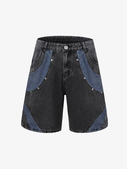 Deconstructed Patchwork Short-Sleeve Cropped Denim Set 
