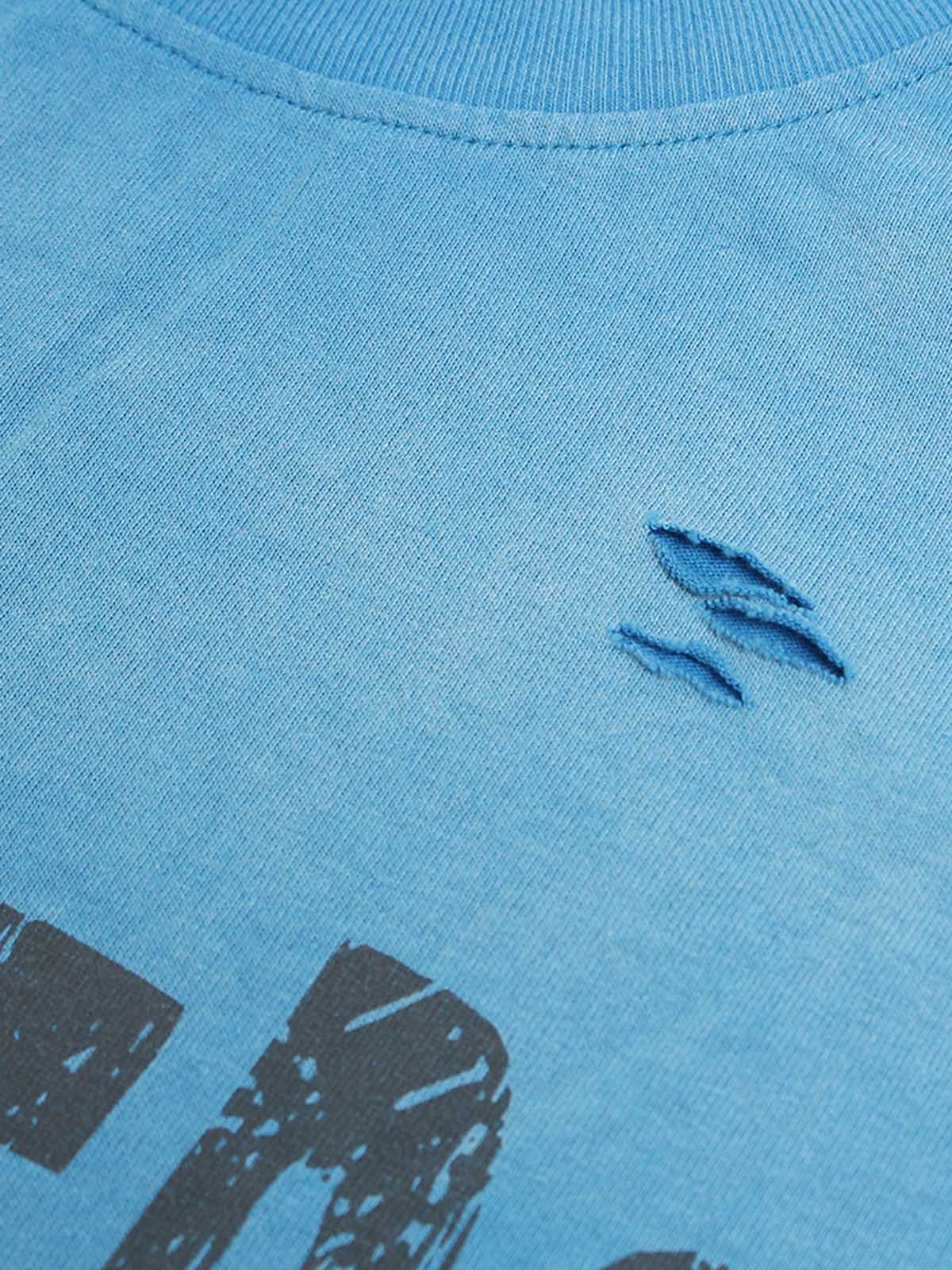 Distressed Gradient Letter Print Crew Neck T-shirt 