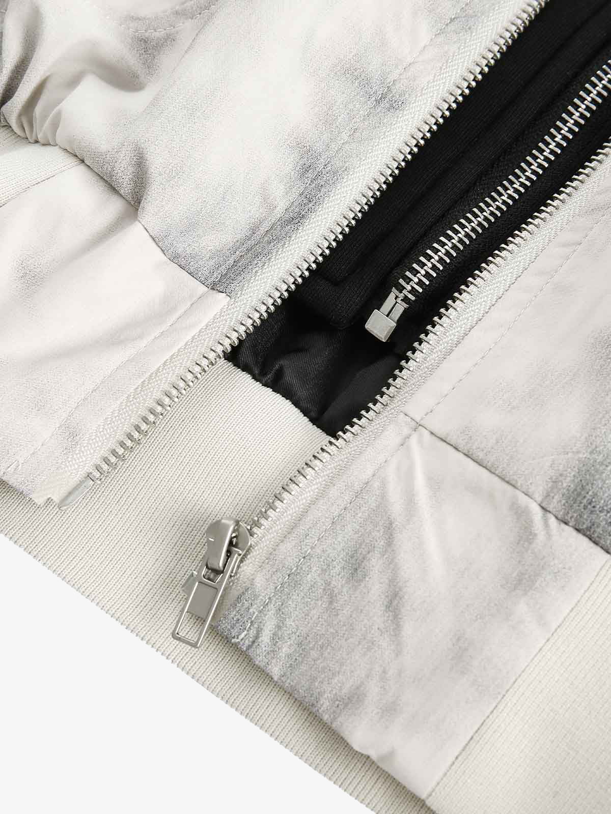 Patchwork Faux Two-Piece Gradient Hooded Bomber Jacket 