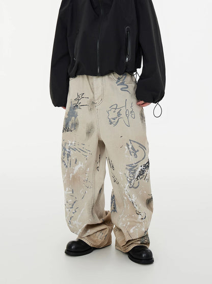 Thesupermade Hand-painted Graffiti Baggy Jeans - 1885 