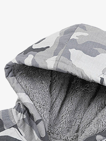 Thesupermade Camouflage Fleece Hooded  Jacket 