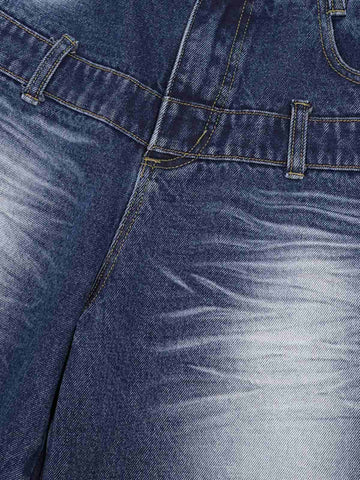 Thesupermade Old Washed Double Waistband Design Denim Jorts 