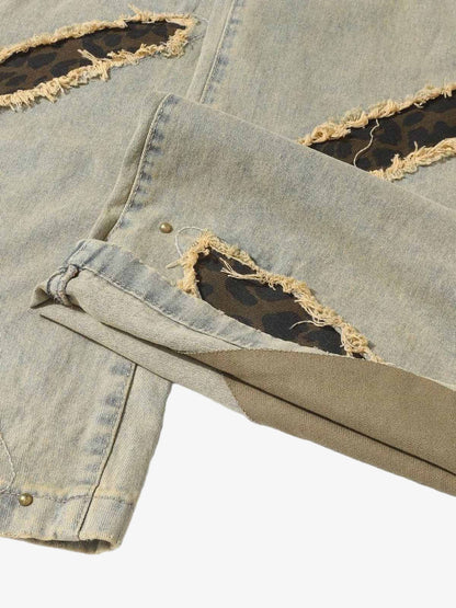 Distressed Raw Edge Patch Jeans 
