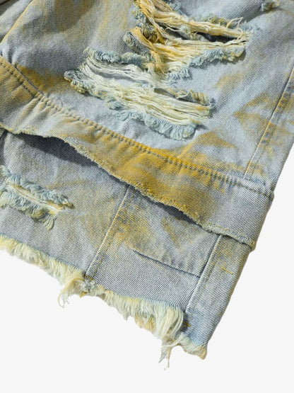 Distressed Tie-Dye Denim Shorts 