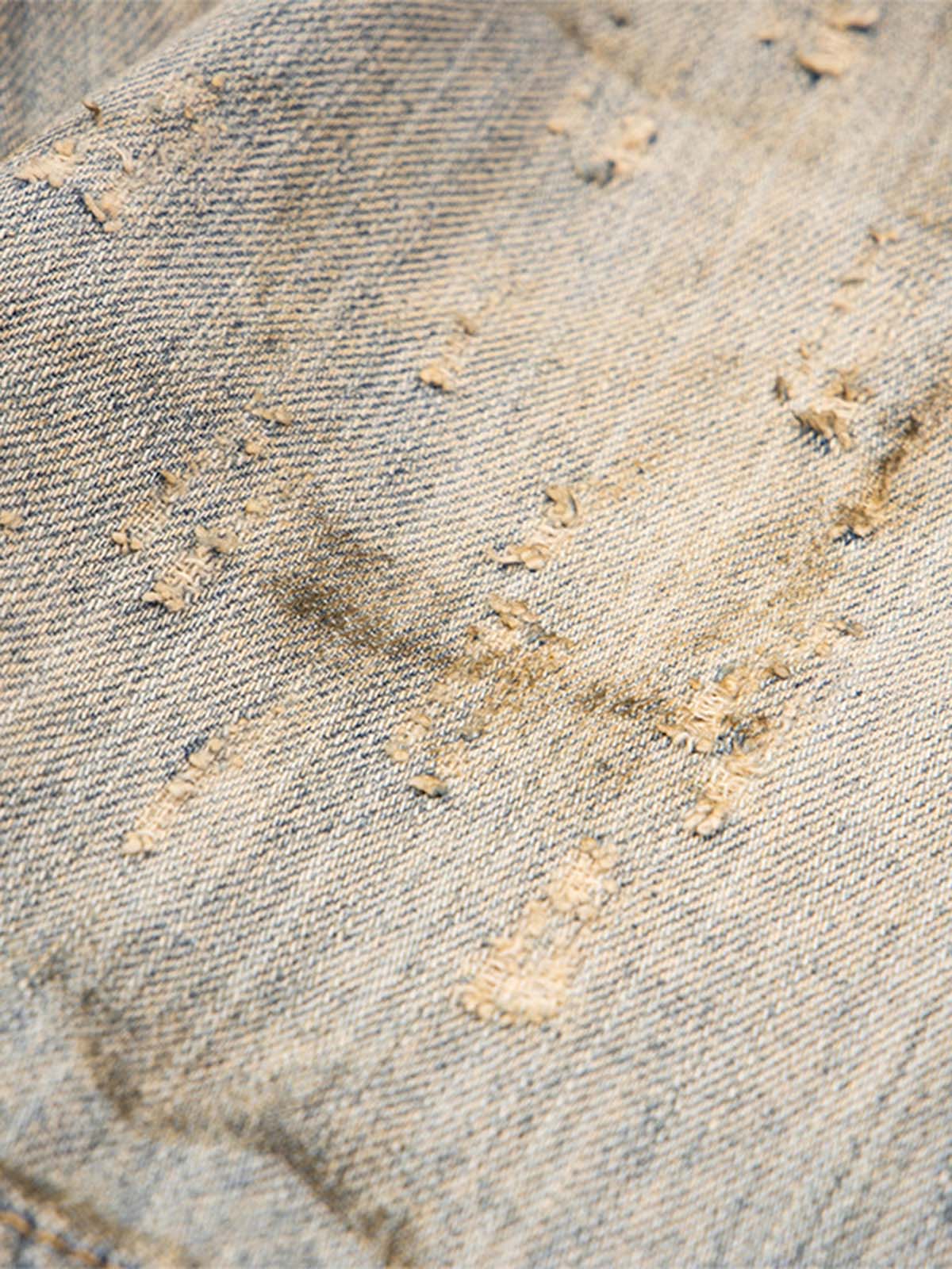 Mud-dyed Distressed Rhinestone Denim Jacket - 2336 