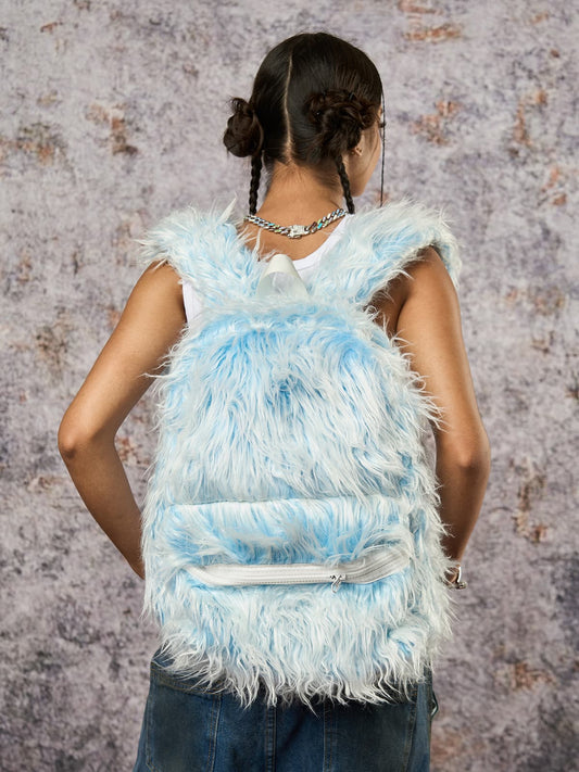 Snow Monster Contrast Ice Blue Furry Backpack 