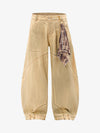 Washed Distressed Detachable Scarf Barrel Jeans 