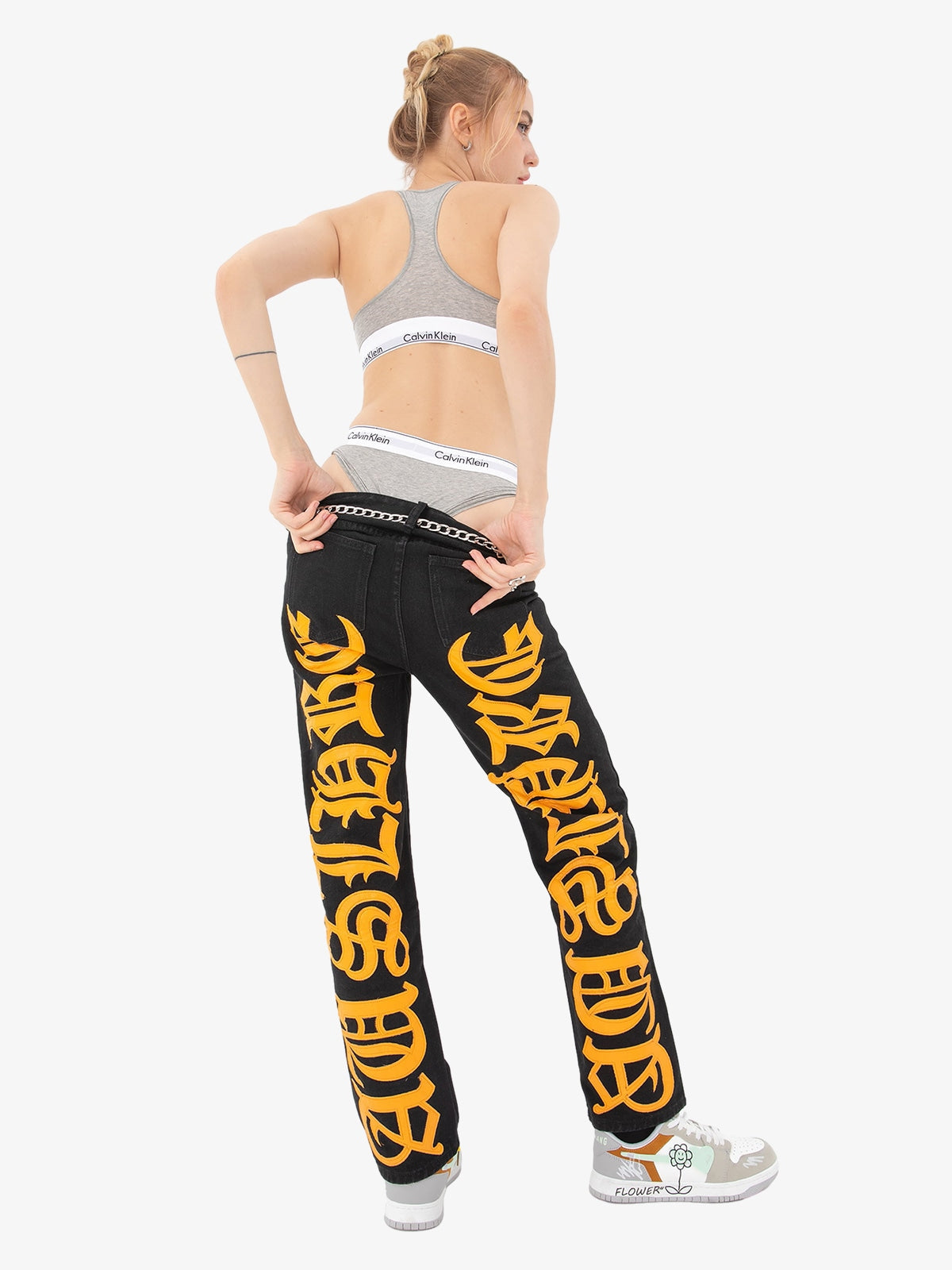 Thesupermade Burning Text Embroidered Letters Jeans -1478 