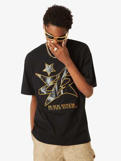 Thesupermade Leather Studded Creative Star Street Rap T-shirt 