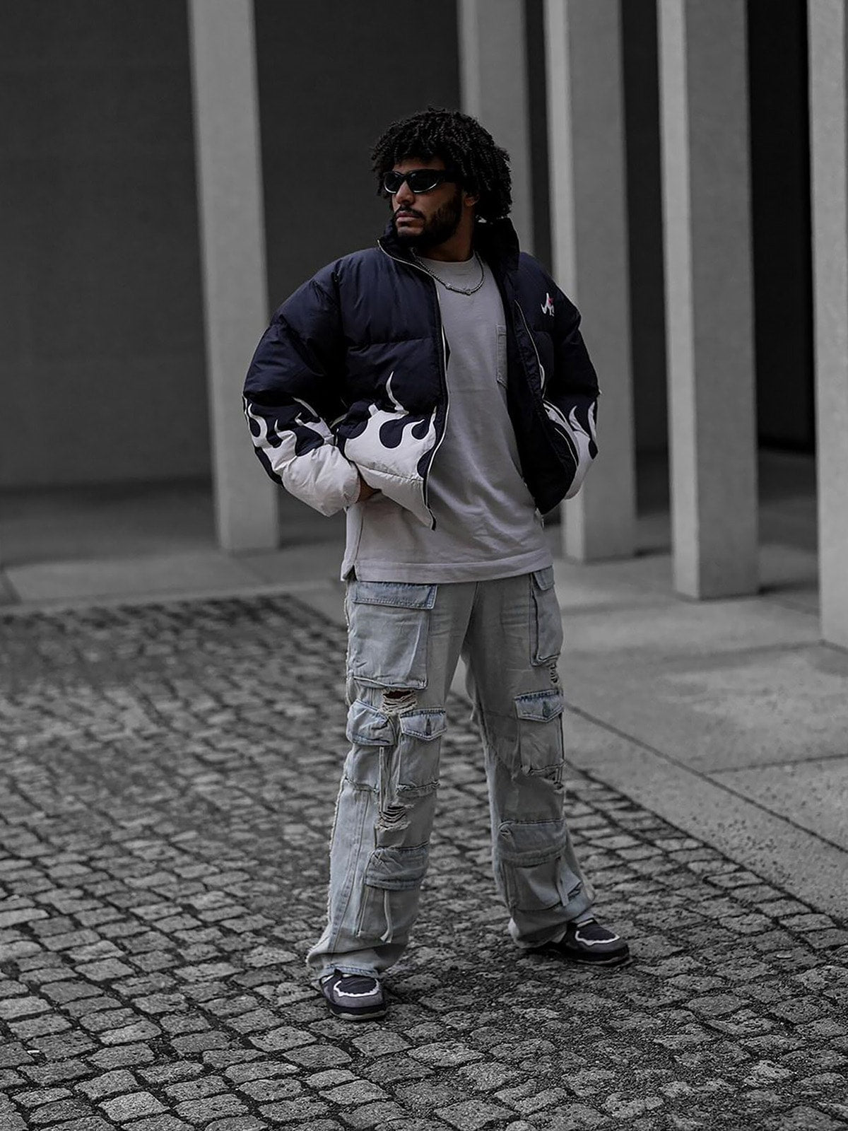 Thesupermade Washed Multi-pocket Work Cargo Jeans - 1830 