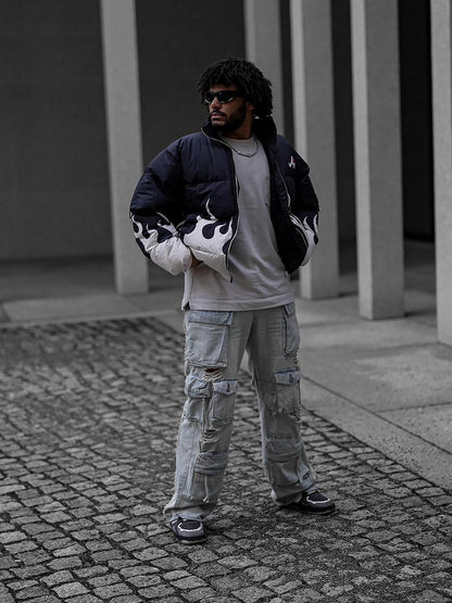 Thesupermade Washed Multi-pocket Work Cargo Jeans - 1830 