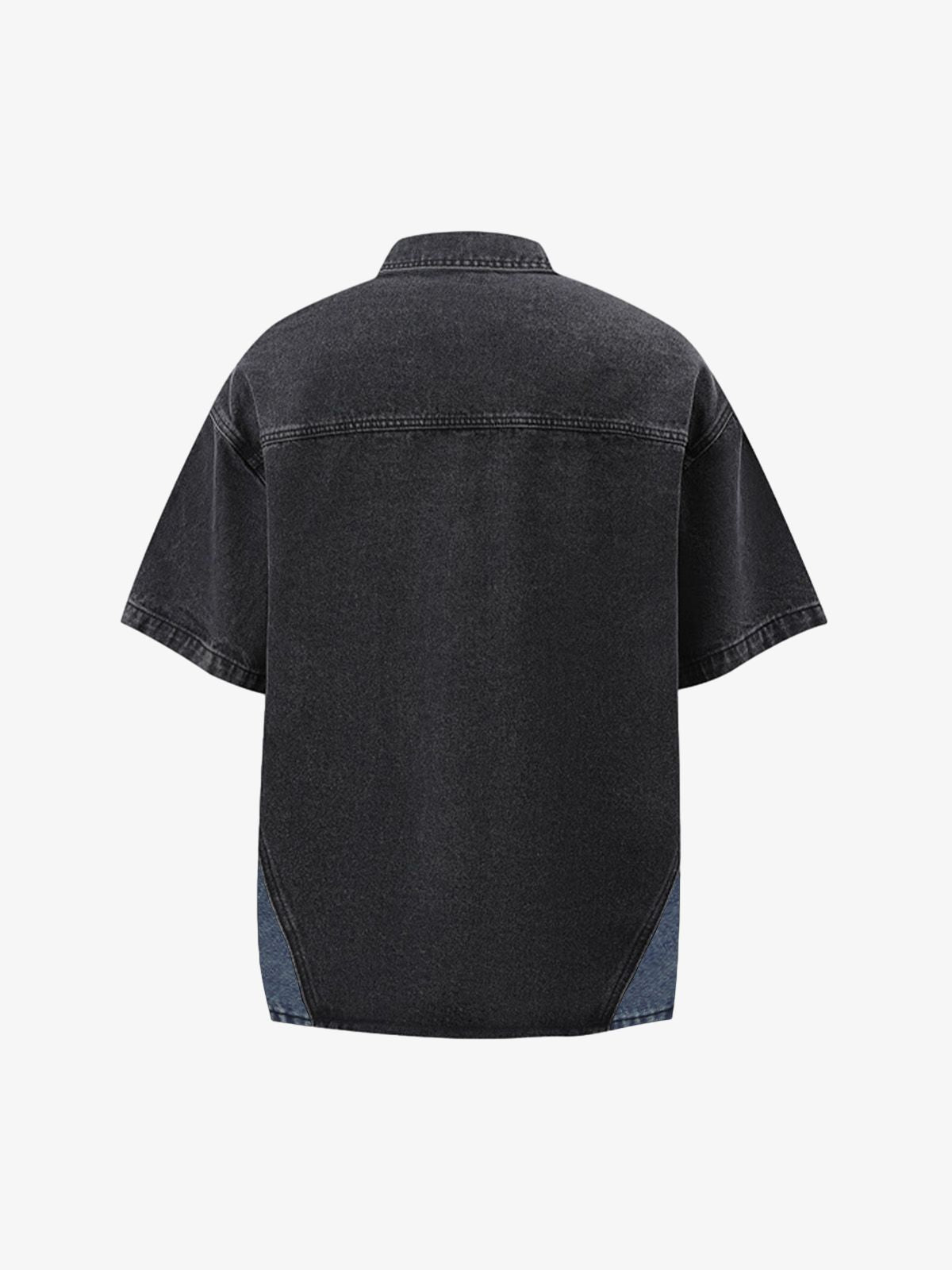 Deconstructed Patchwork Short-Sleeve Cropped Denim Set 