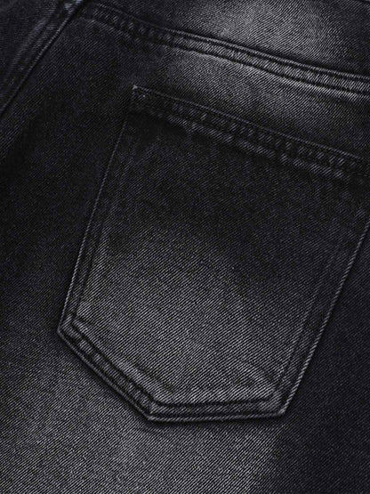 Distressed Washed Workwear Denim Shirt And Jorts Set 