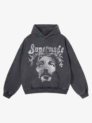 Thesupermade Heavy Washed Jesus Graphic Hoodie - 1973 