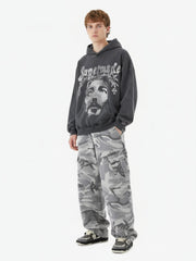 Snow Camouflage Machete Wide-Leg Cargo Barrel Pants - 2548 