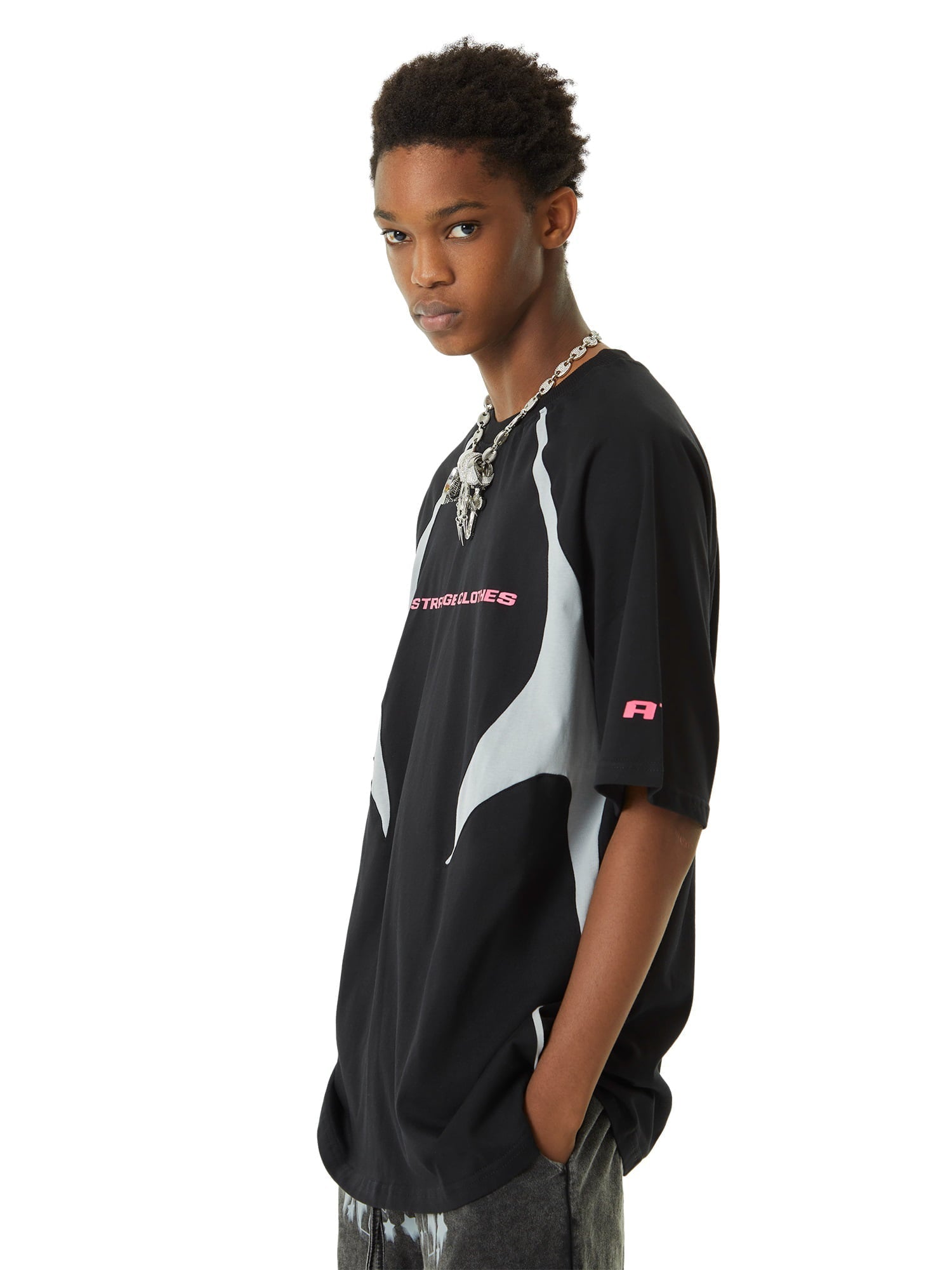 Retro Color-Blocked Deconstructed Stitching Racing T-shirt 