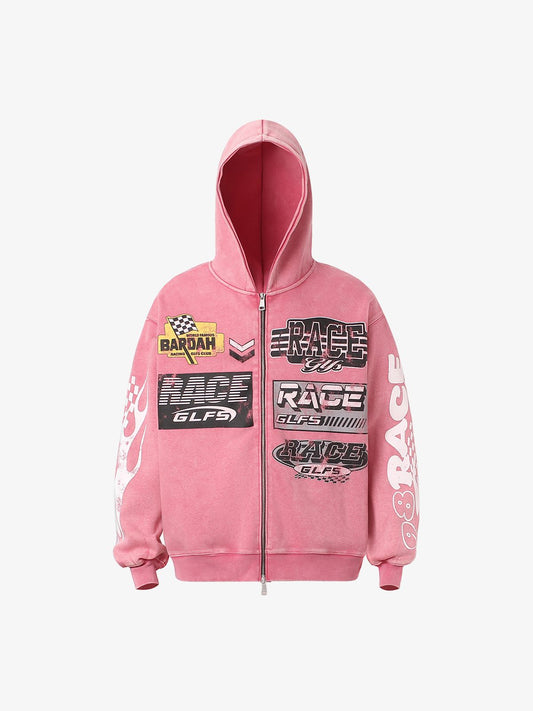 Thesupermade Washed Racing Zip Up Hoodie 