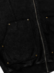 Street Washed Distressed Stitching Rivet Hooded Jacket 