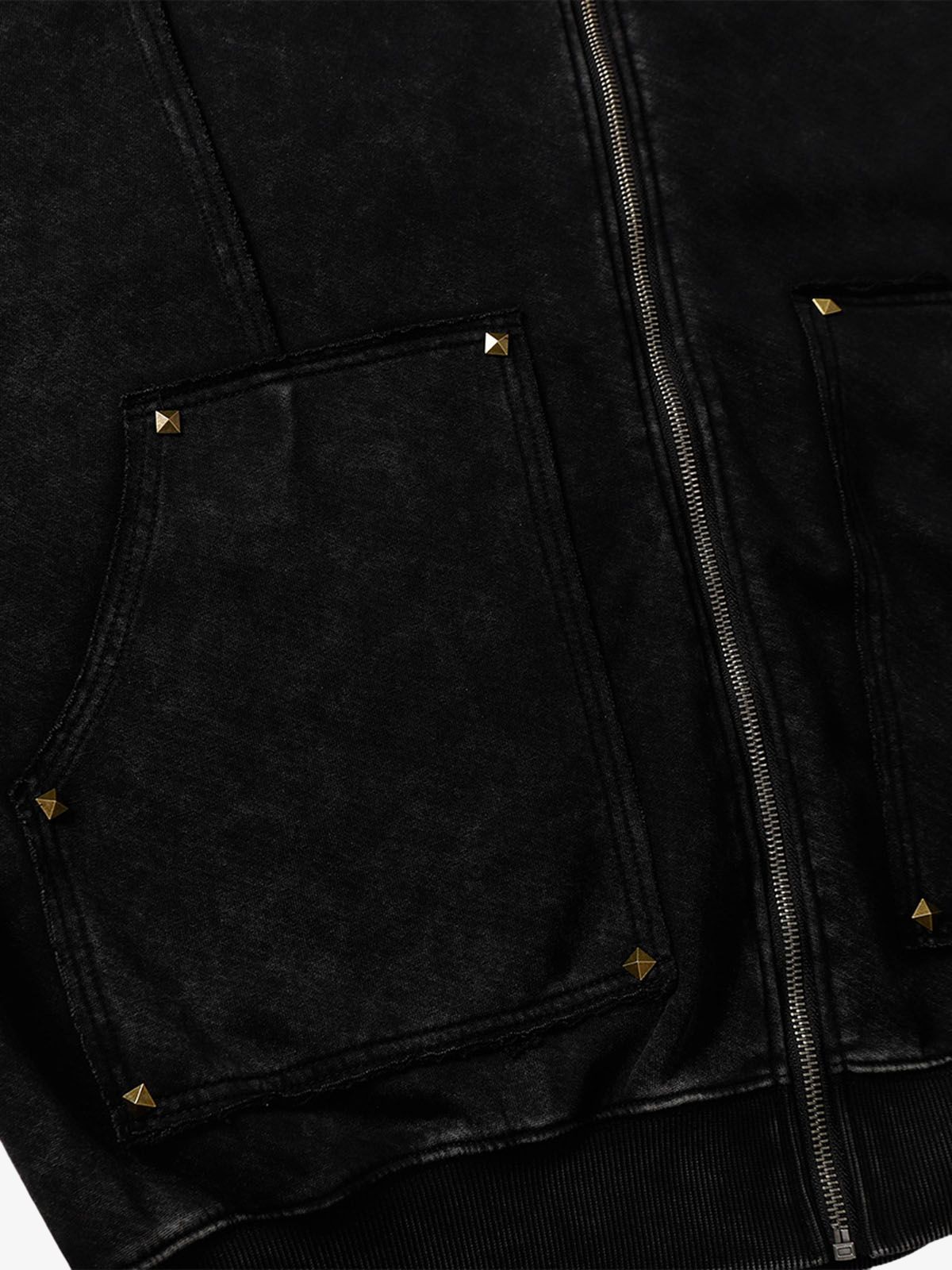 Street Washed Distressed Stitching Rivet Hooded Jacket 