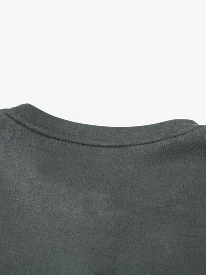 Retro Quarter Zip Up Suede Embroidered T-shirt 
