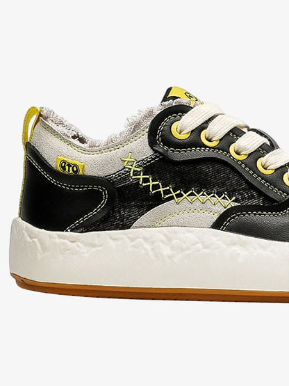 Fun Big Toe Leather Spliced Sneakers 