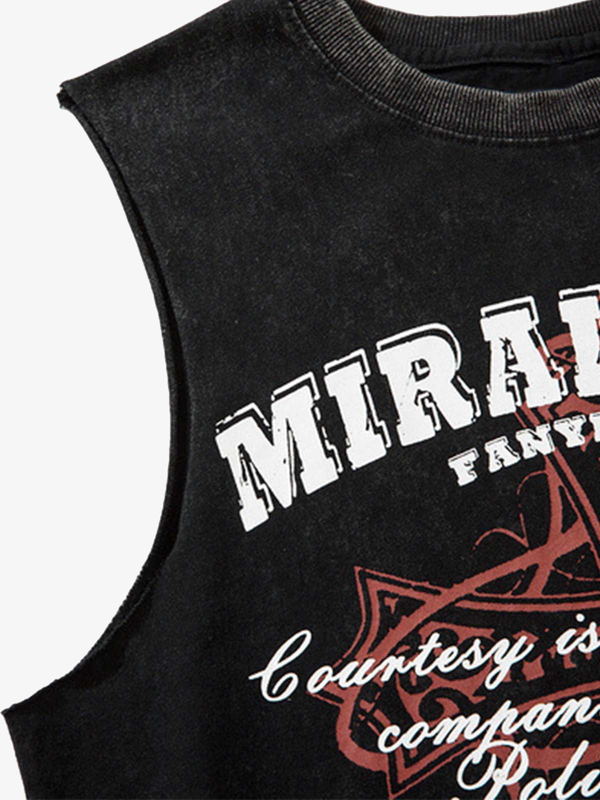 Distressed Ripped Graphic Cross Print Vest 