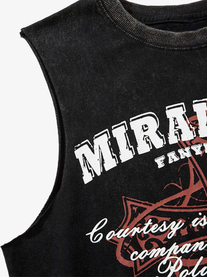 Distressed Ripped Graphic Cross Print Vest 