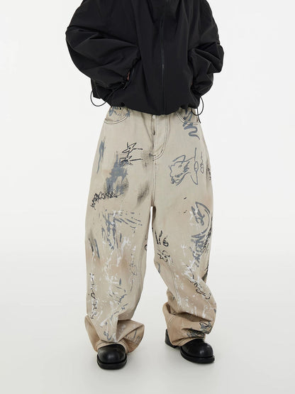 Thesupermade Hand-painted Graffiti Baggy Jeans - 1885 