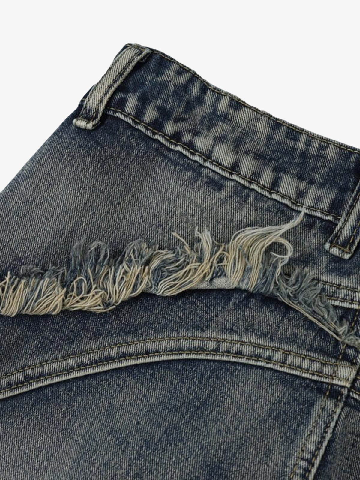 Thesupermade Washed Side Pocket Raw Edge Baggy Jeans - 2303 