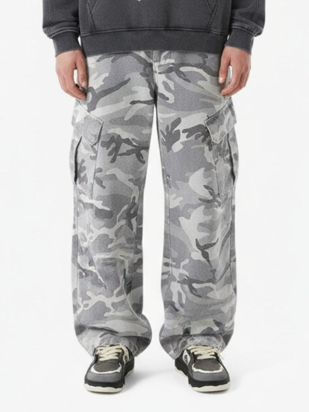 Snow Camouflage Machete Wide-Leg Cargo Barrel Pants - 2548 