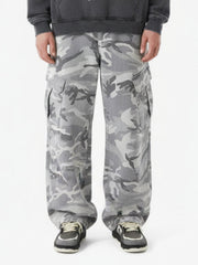 Snow Camouflage Machete Wide-Leg Cargo Barrel Pants - 2548 